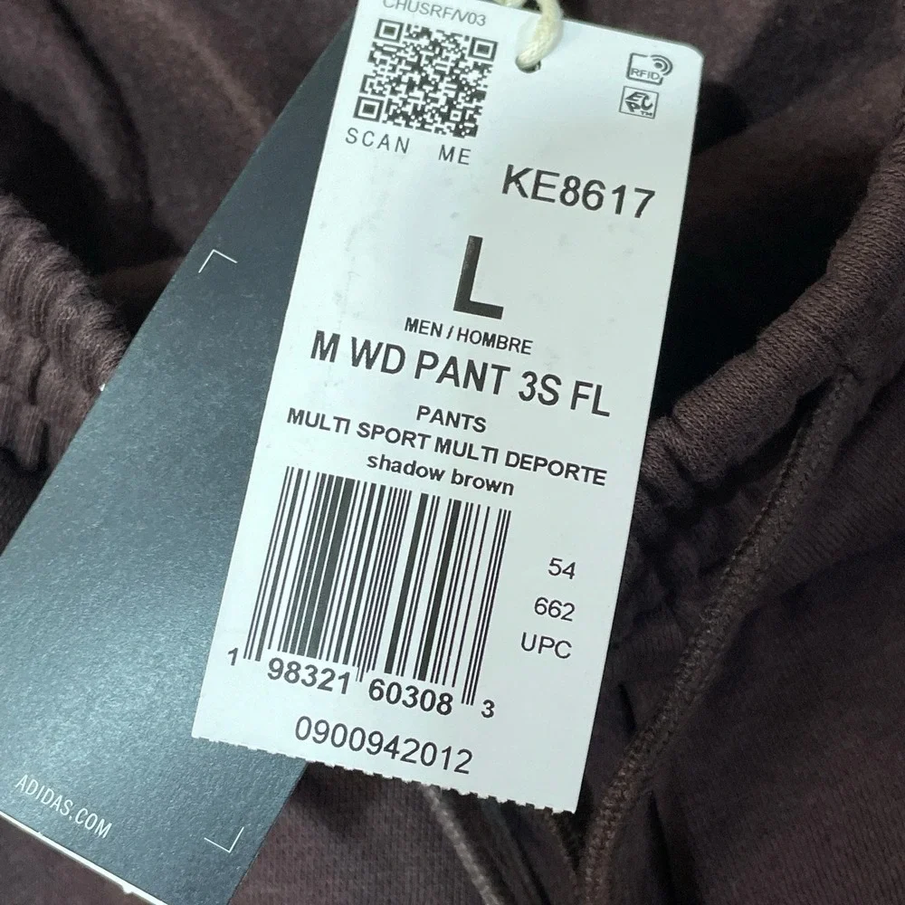 NWT adidas Wide Leg Fleece Sweatpants Men's Large Shadow Brown Cotton Fleece